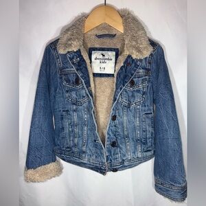 One 5/6T Abercrombie Kids Jean Faux Fur Jacket, Unisex Winter Fall Jean Jacket,